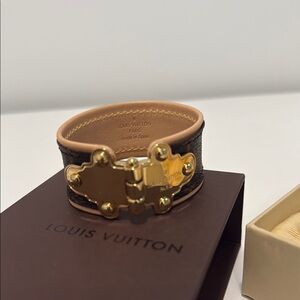 Louis Vuitton Black and Gold Leather Bracelet
